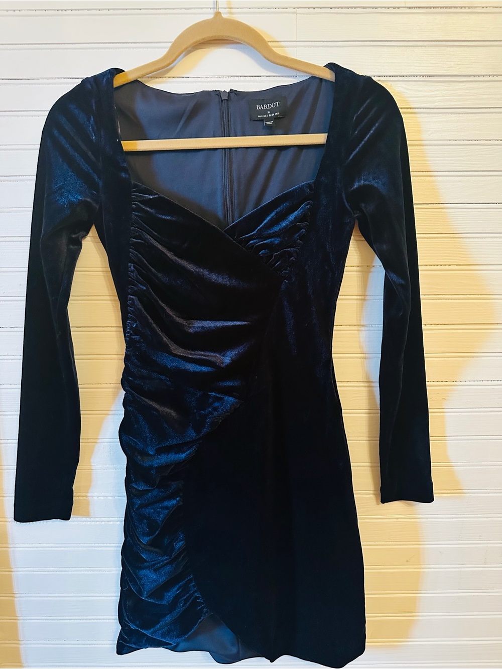 Bardot Xena Ruched Navy Velvet Mini Dress XS